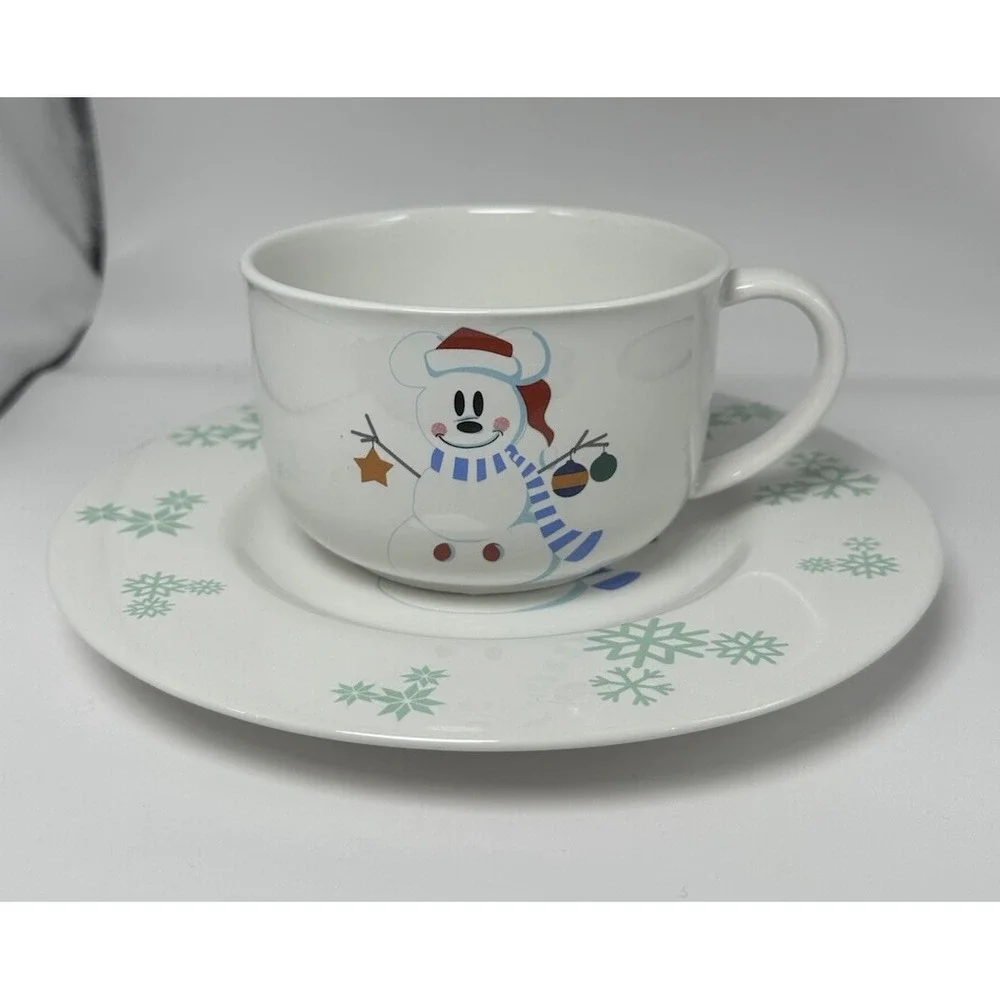 Disney Plate Mug Mickey Mouse Snowman Snowflakes Santa‎ ornament Christmas set